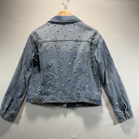 Denim Jacket Pearl Accent Superdown Trucker Cowboy Light Wash Womens XXS - Picture 9 of 13